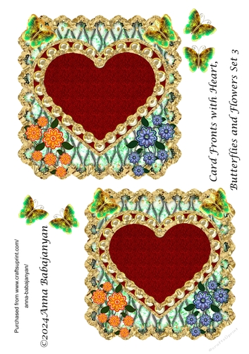 Card Fronts with Heart, Butterflies and Flowers Set 3