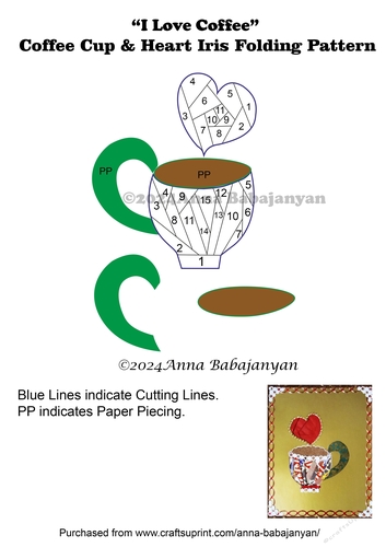 I Love Coffee Coffee Cup & Heart Iris Folding Pattern - CUP1338823_96 ...