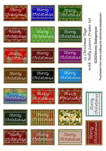 23 Christmas Tags with Holly Leaves Frame Set