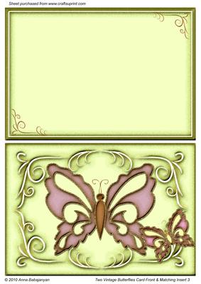 Two Vintage Butterflies Card Front & Matching Insert 3