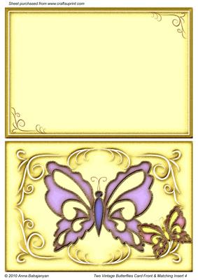 Two Vintage Butterflies Card Front & Matching Insert 4