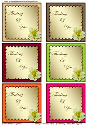 Scalloped Frame & White Lily "thinking of You" Mini Toppers