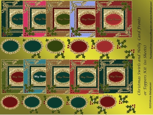 Christmas Swirls and Holly Card Fronts or Toppers Kit