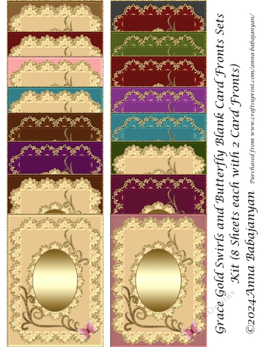 Grace Gold Swirls and Butterfly Blank Card Fronts Sets Kit