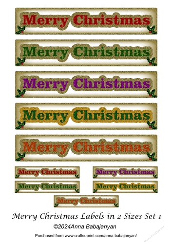 Merry Christmas Labels in 2 Sizes Set 1