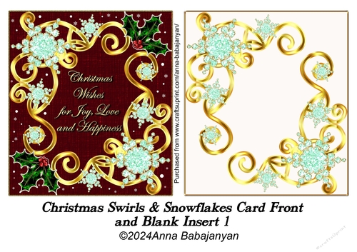 Christmas Swirls & Snowflakes Card Front and Blank Insert 1