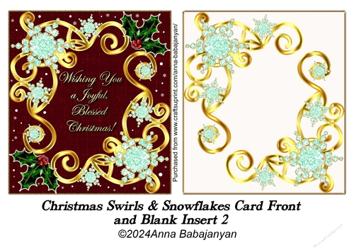 Christmas Swirls & Snowflakes Card Front and Blank Insert 2