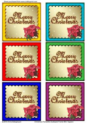 Christmas Poinsettia Scalloped Frame Mini Toppers