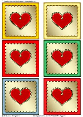 Scalloped Frame Jeweled Heart Mini Toppers