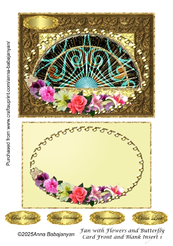 Fan with Flowers and Butterfly Card Front and Blank Insert 1