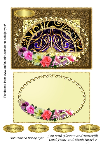 Fan with Flowers and Butterfly Card Front and Blank Insert 2