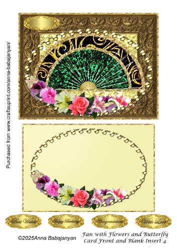 Fan with Flowers and Butterfly Card Front and Blank Insert 4