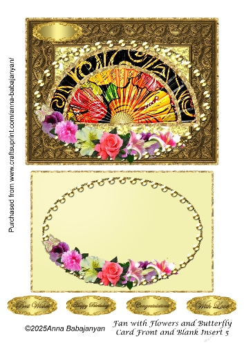 Fan with Flowers and Butterfly Card Front and Blank Insert 5