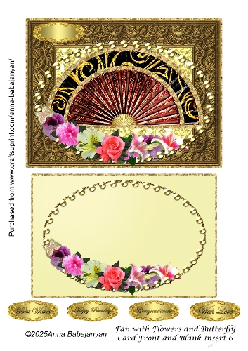 Fan with Flowers and Butterfly Card Front and Blank Insert 6