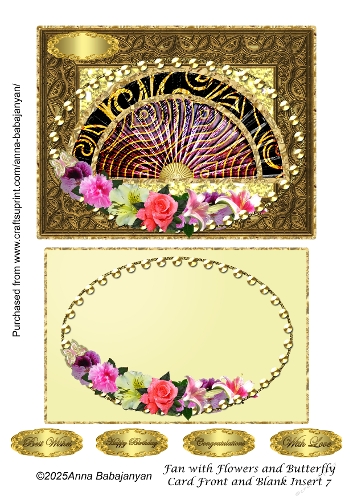 Fan with Flowers and Butterfly Card Front and Blank Insert 7
