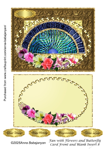 Fan with Flowers and Butterfly Card Front and Blank Insert 8