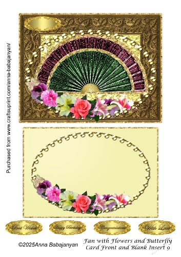 Fan with Flowers and Butterfly Card Front and Blank Insert 9