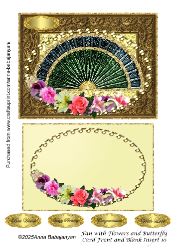 Fan with Flowers and Butterfly Card Front and Blank Insert 10