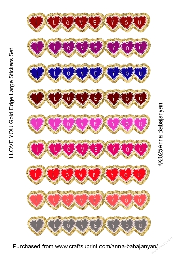 I LOVE YOU Gold Edge Large Stickers Set