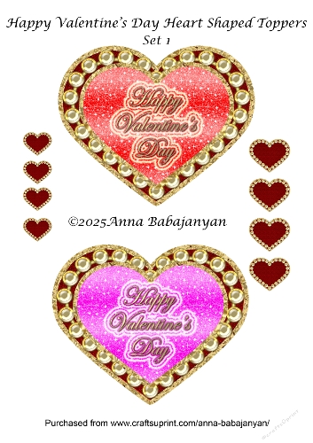 Happy Valentines Day Heart Shaped Toppers Set 1