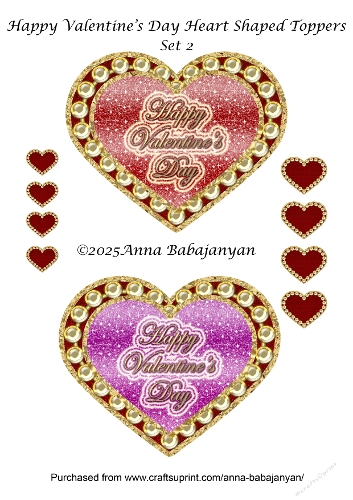 Happy Valentines Day Heart Shaped Toppers Set 2