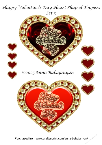Happy Valentines Day Heart Shaped Toppers Set 3