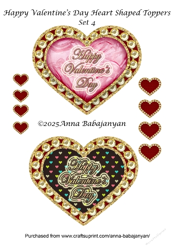 Happy Valentines Day Heart Shaped Toppers Set 4
