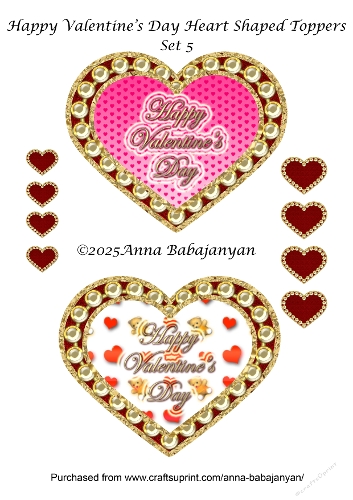 Happy Valentines Day Heart Shaped Toppers Set 5