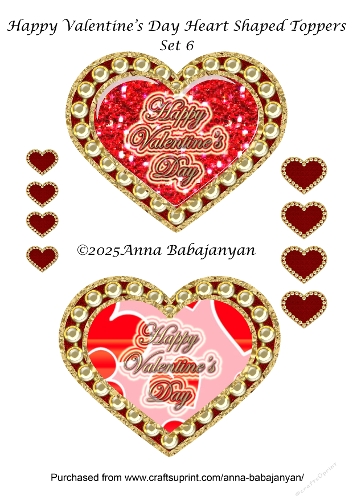 Happy Valentines Day Heart Shaped Toppers Set 6