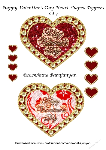 Happy Valentines Day Heart Shaped Toppers Set 7