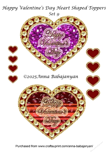 Happy Valentines Day Heart Shaped Toppers Set 9