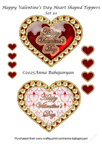 Happy Valentines Day Heart Shaped Toppers Set 10