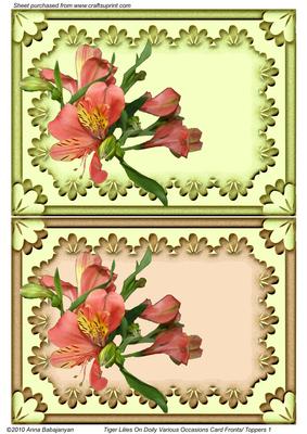 Tiger Lilies on Doily Various Occasions Card Fronts/ Toppers