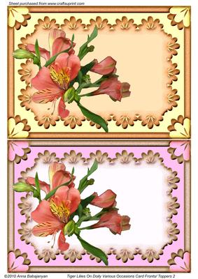Tiger Lilies on Doily Various Occasions Card Fronts/ Toppers