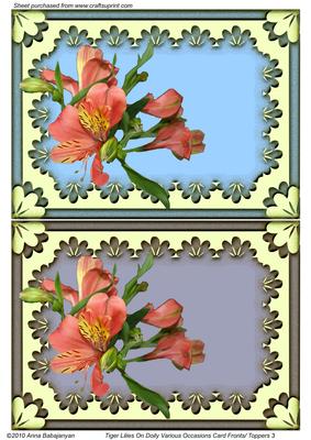 Tiger Lilies on Doily Various Occasions Card Fronts/ Toppers