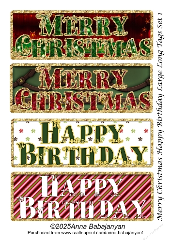 Merry Christmas Happy Birthday Large Long Tags Set 1