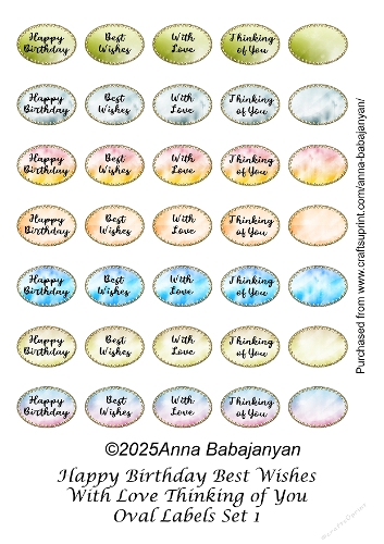 Happy Birthday Best Wishes With Love Thinking of You Oval Labels Set 1