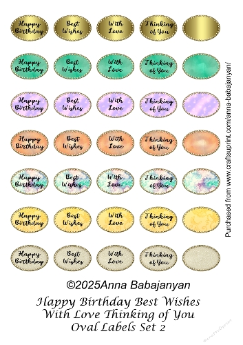 Happy Birthday Best Wishes With Love Thinking of You Oval Labels Set 2