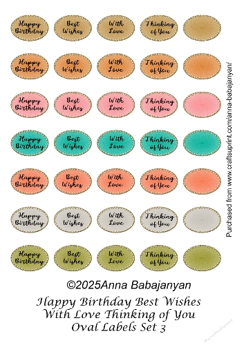 Happy Birthday Best Wishes With Love Thinking of You Oval Labels Set 3