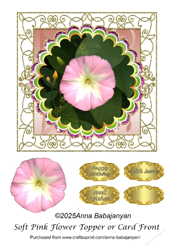 Soft Pink Flower Topper or Card Front