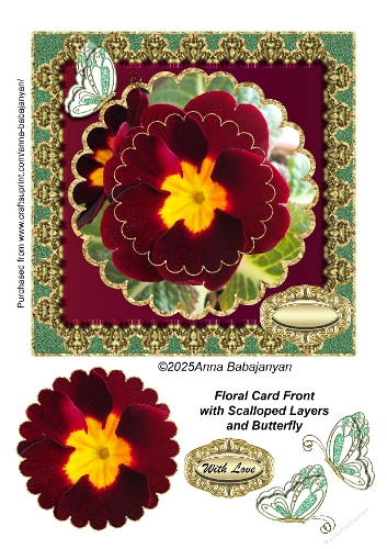 Floral Card Front with Scalloped Layers and Butterfly