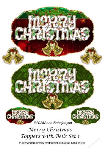 Merry Christmas Toppers with Bells Set 1
