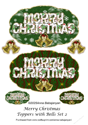 Merry Christmas Toppers with Bells Set 2