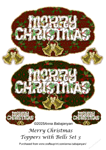 Merry Christmas Toppers with Bells Set 3