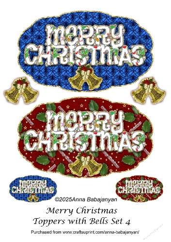 Merry Christmas Toppers with Bells Set 4