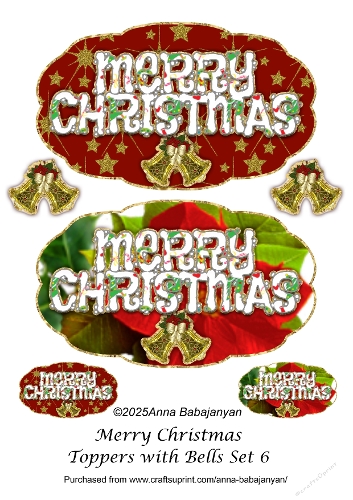 Merry Christmas Toppers with Bells Set 6