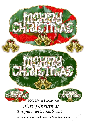 Merry Christmas Toppers with Bells Set 7