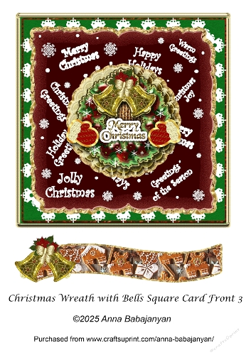 Christmas Wreath with Bells Square Card Front 3