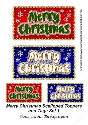 Merry Christmas Scalloped Toppers and Tags Set 1