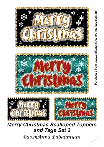 Merry Christmas Scalloped Toppers and Tags Set 2